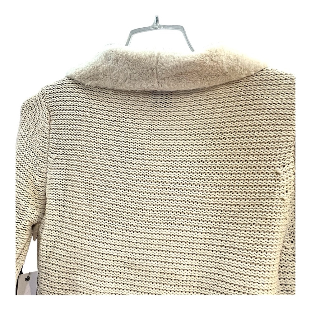 LOVE TOKEN Faux Suede Open Cream Sweater/Cardigan in knitted design NWT SZ MED - Picture 15 of 16